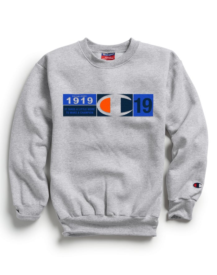 Champion Double Dry Knockout C Logo Erkek Çocuk Sweatshirt Gri ( XQEMDH851 )